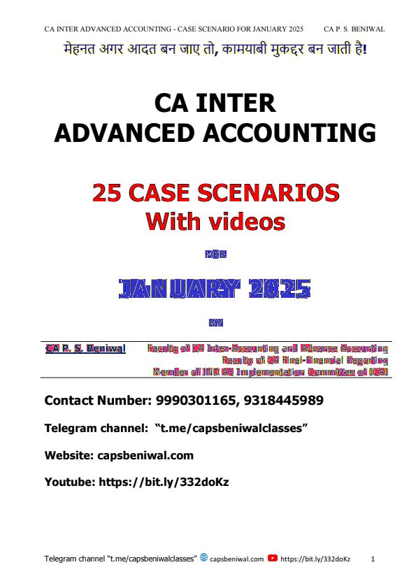 Advanced Accounting Latest New Case Study Based  MCQ's  For Jan 25 