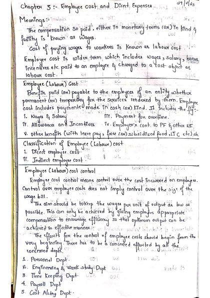 CA Inter Costing Chapter 3 - Employee cost