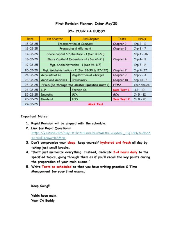 Law Revision planner
CA Shubham Singhal 