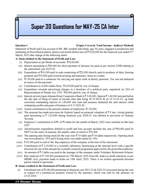 SUPER 30 BY BHANWAR BORANA 
FOR MAY 25 
             -------