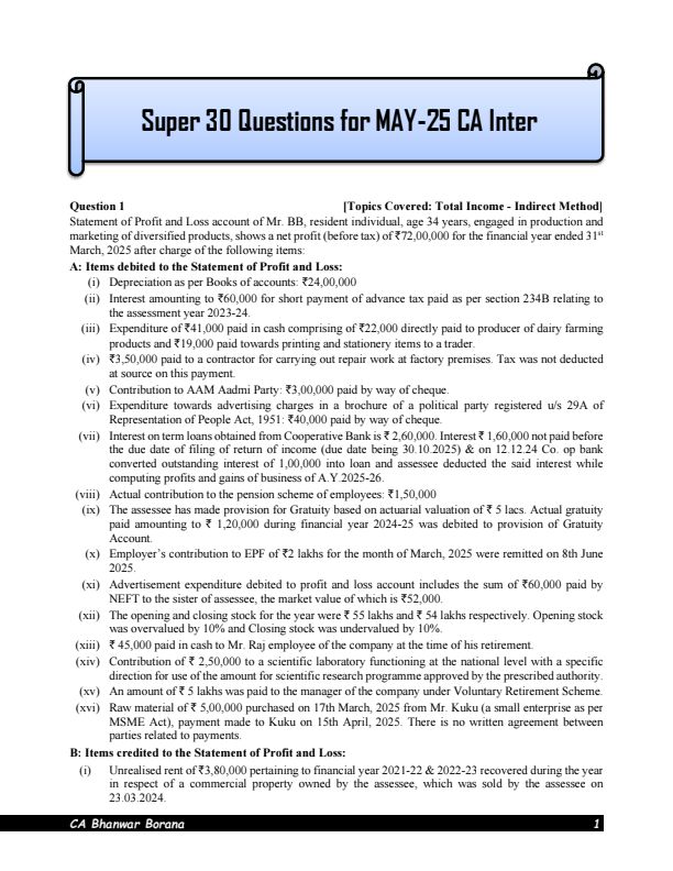 Super 30 Question 
By BB Sir
For May'25 