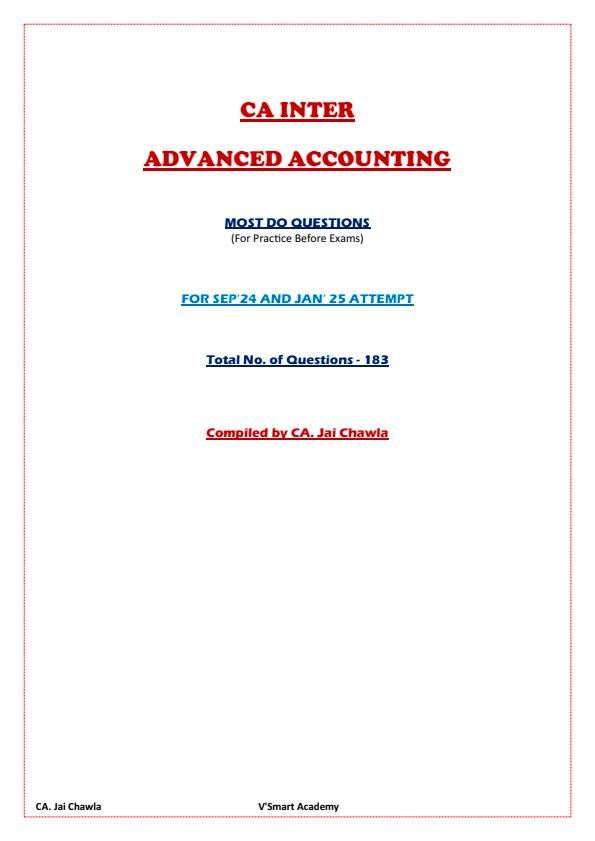 Advance account important 182 question 
Given 
By
Jai chawala 