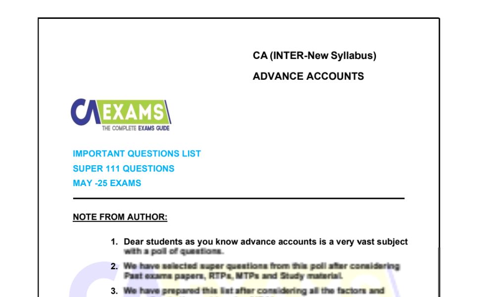  Super 111 question  by. Ca exam
 Advance account 