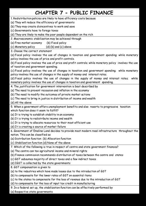 Economics ch 7 may 2025 most expected 100 mcqs by Aaditya sharma 