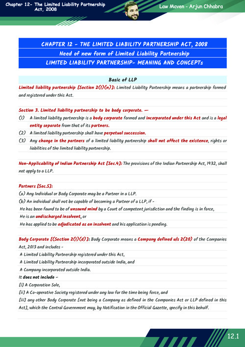 LLP ACT 2008 Compact Chart Book By Arjun Chabbra Sir 