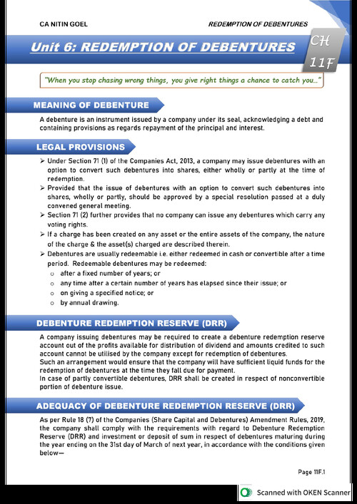Redemption of Debentures,  concept +questions 
With solution 