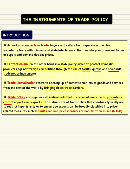 Business Economics 
Ch 9 Unit 2 The Instrument of Trade Policy 
Detailed Notes By CA Hardik Manchanda 
