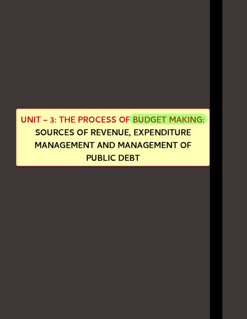 Business Economics 
Ch 7 Unit 3 The Process of Budget Making : Sources of Revenue, Expenditure Management and Management of Public Debt 
Detailed Notes By CA Hardik Manchanda