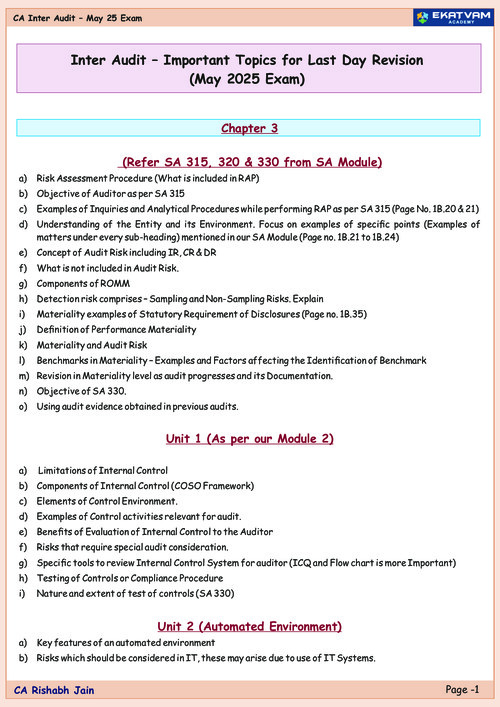 Ca inter audit chapter  3,5,9and 10 Important topic