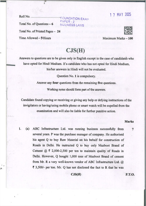 CA foundation past paer MAY 2025 (business laws)