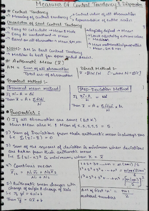 Cheat notes for Measures of Central Tendency for formulas quick revision .