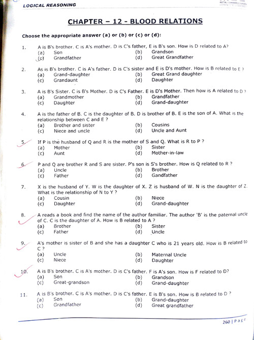 Blood relation CA foundation Quantitative aptitude MCQ practice questions 