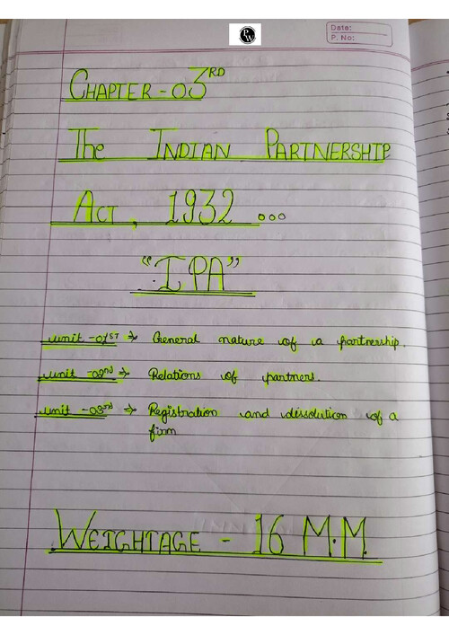Law ch 4 Partnership act handwritten notes 