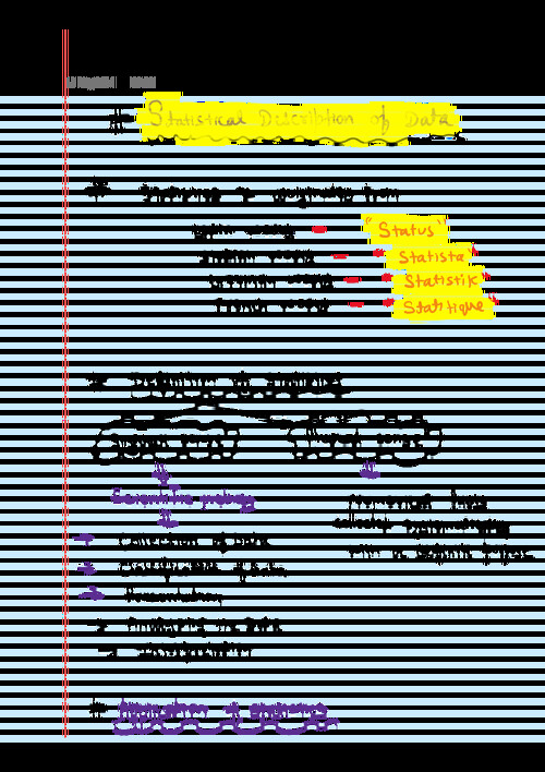 Statistical description of data handwritten notes 