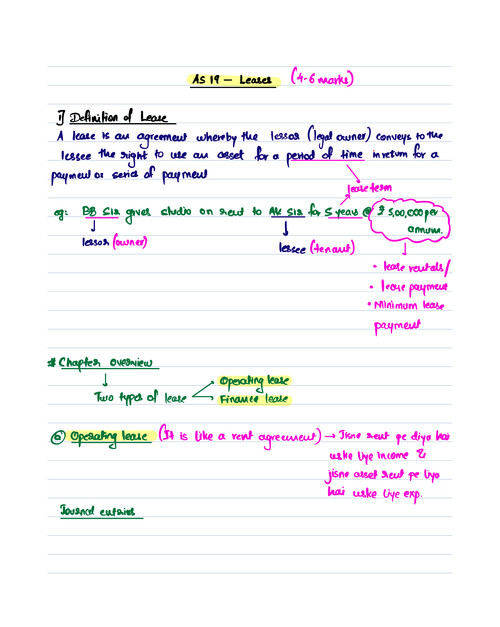 CA Inter Advance accounts notes
AS 19 leases 
CA Aakash kandoi sir 
