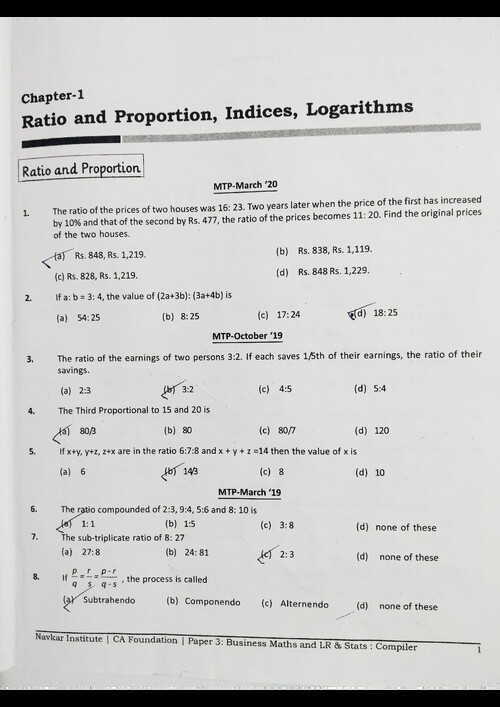 QA ration and proportion, indices, logarithms past year mtp practice questions with answer keys