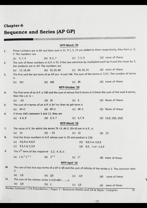 QA sequences and series mtp past year practice questions with answer key 