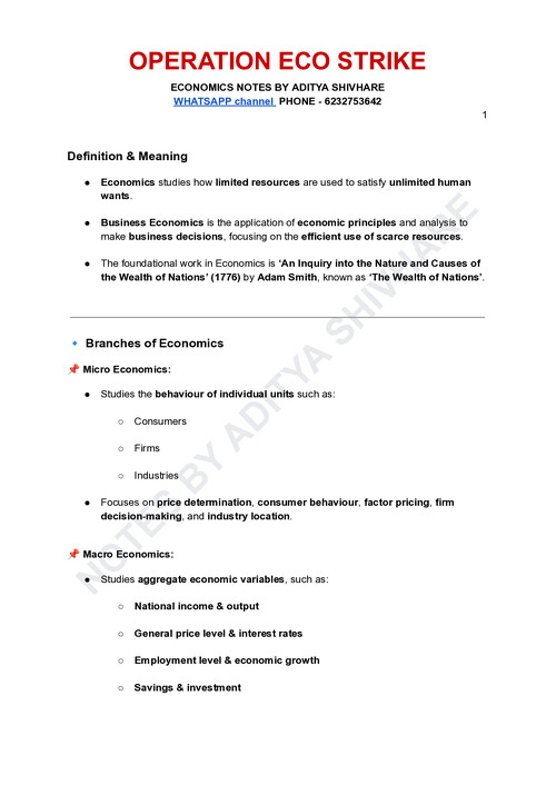 CA Foundation Micro Economics Short Notes 