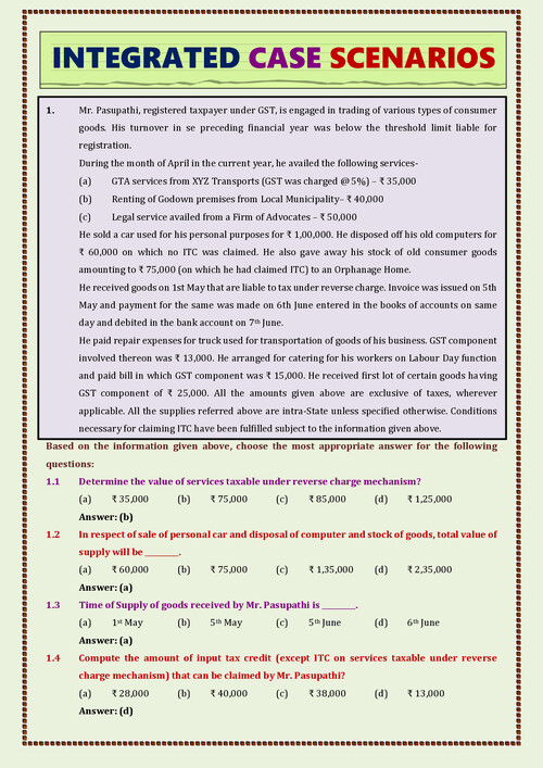 GST case scenarios mcq