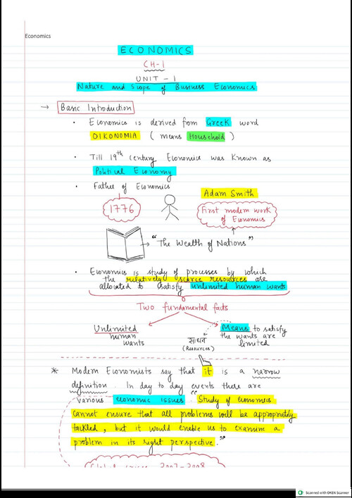 Business Economics handwritten notes of Ch (1) to (5) by Ca Parag Gupta 