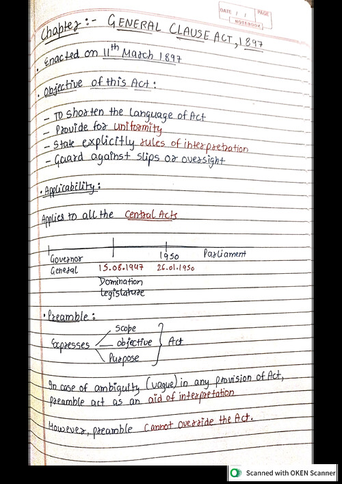 Handwritten notes of General clause act by shubham singhal 