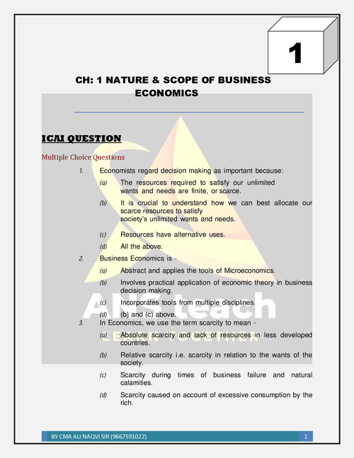 Chapter 1 business economics practice questions!!