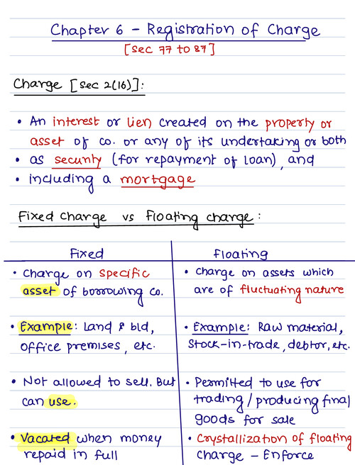 Registration of charges class  notes by shubham singhal sir