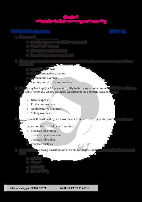 CA inter costing question bank by CA harshad jaju