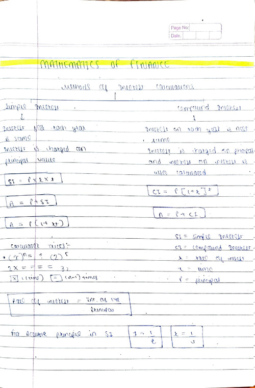 MATHEMATICS OF FINANCE 
(HANDWRITTEN NOTES) 