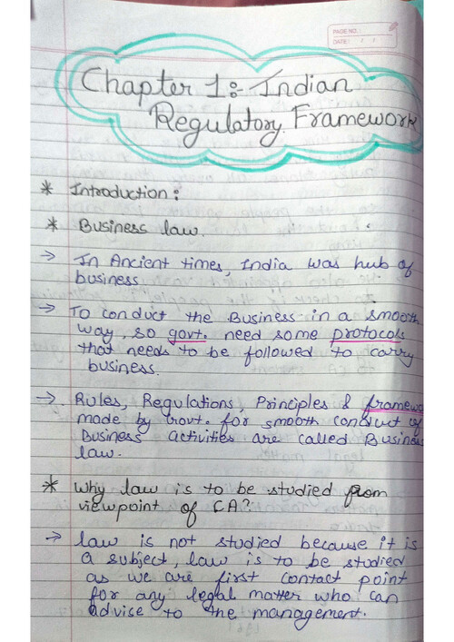 Indian regulatory framework detail handwritten notes 