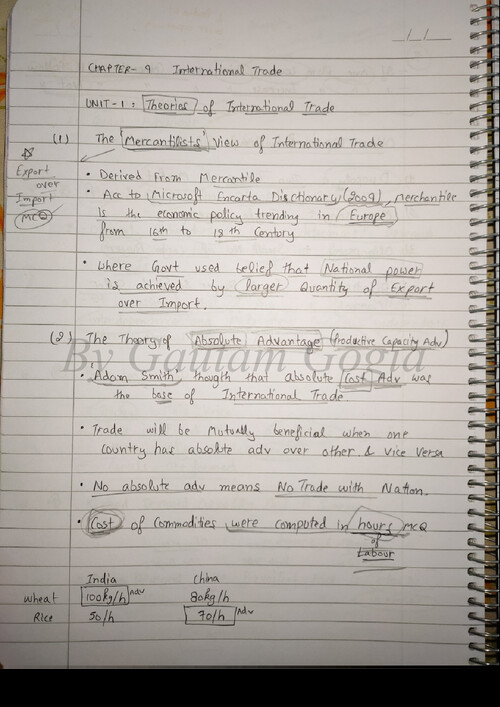 Handwritten notes of business economics chapter 9 international trade 