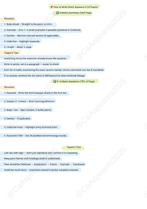 HOW TO WRITE DIRECT ANSWERS IN CA EXAM ( BUSINESS LAWS & ACCOUNTING ) 