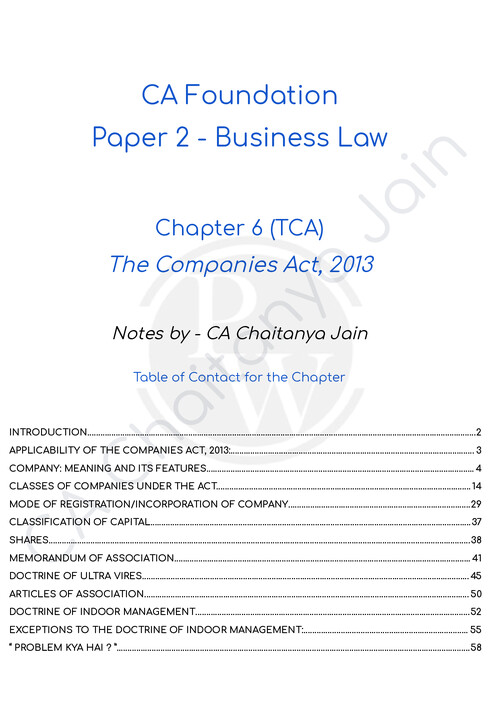 CA Foundation Business Law Colour notes
By CJ sir
Chapter: 06 The Companies Act ,2013