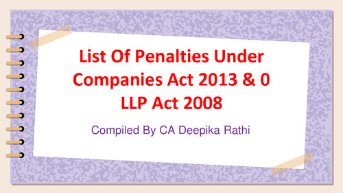 List of Penalties under Companies Act, 2013 and LLP Act, 2008 by CA Deepika Rathi.
