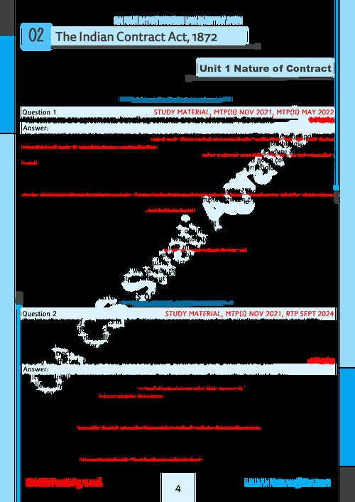 Indian Contract Act 1872 , Unit Wise : RTP , MTP and Previous attempts questions .