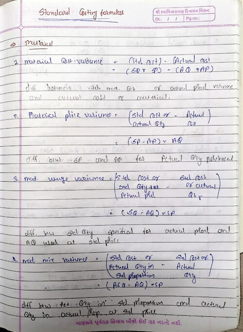 Standard costing formula 