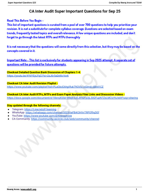 Audit super important questions sep 25 according Neeraj arora sir sep25 ca inter