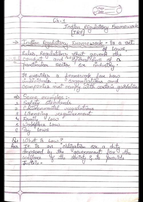 INDIAN REGULATORY FRAMEWORK HANDWRITTEN NOTES 