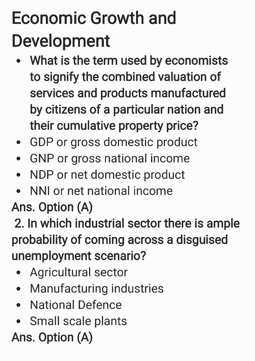 Economic growth and development 