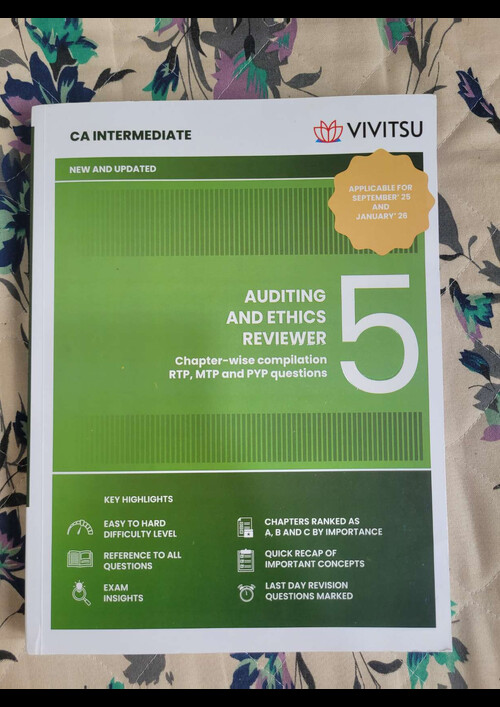Anyone who lives in mumbai and wants audit vivitsu question bank (fresh) for 500rs(mrp 700)
Then comment or msg.
Applicable for jan 26 and onwards
(More than 11  rtps mtps and pyqs)