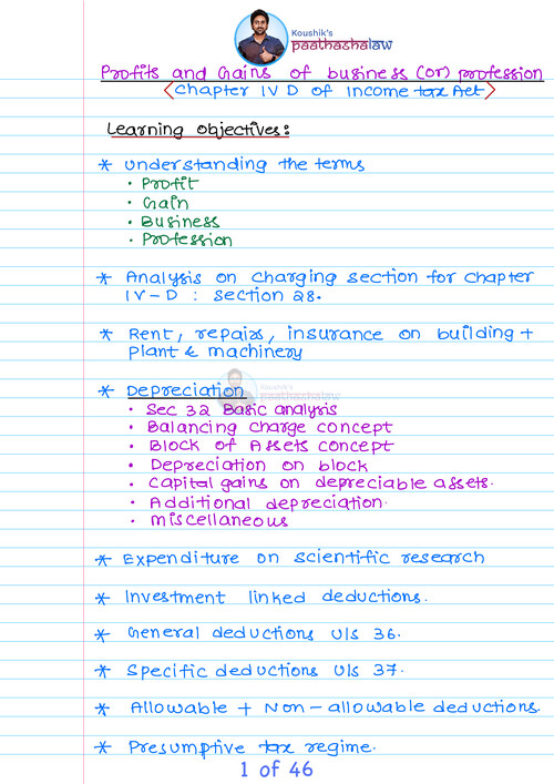 CA Inter - Direct Tax : PGBP Detailed Handwritten notes