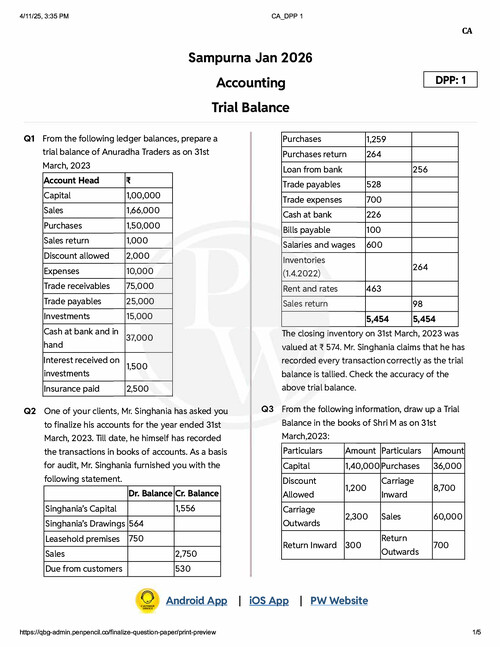 Trial Balance: DPP 01 ( Of Full Chapter )