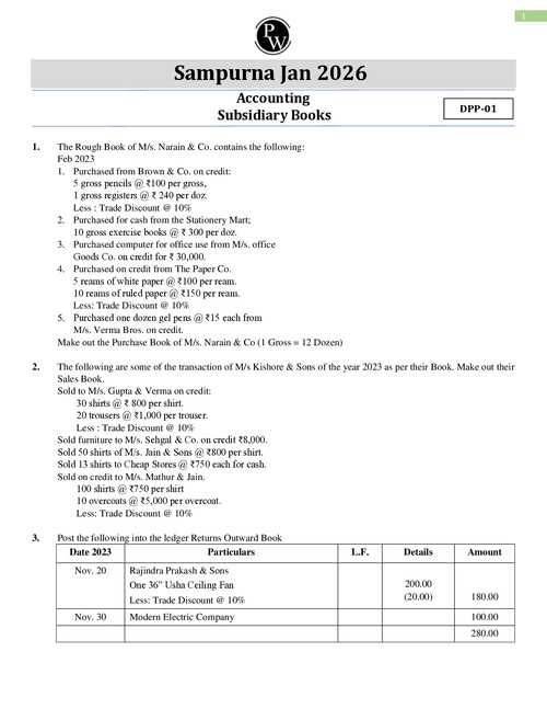 Subsidiary book : DPP 01 ( Of Full Chapter )