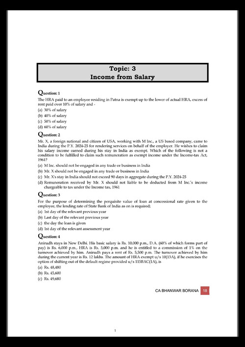 Income tax - Salary MCQ and Case scenarios for practice by Bhanwar borana (BB virtuals )