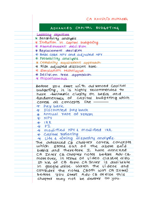 Advanced capital budgeting FM CA INTER 