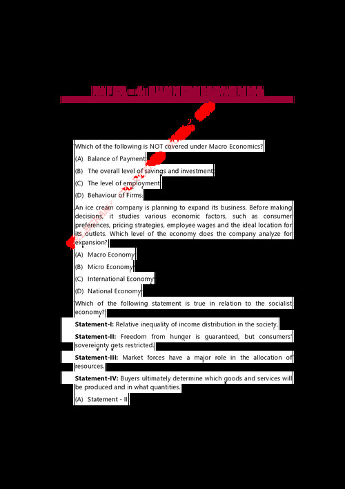 CA FOUNDATION BUSINESS ECONOMICS 
SEPTEMBER 25 PAPER SUGGESTED ANSWER 