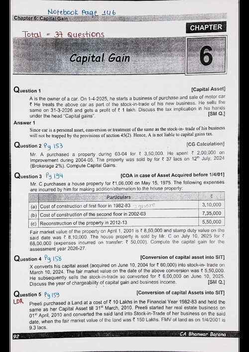 Capital Gains Questions Book (By BB Sir) for May 26.
