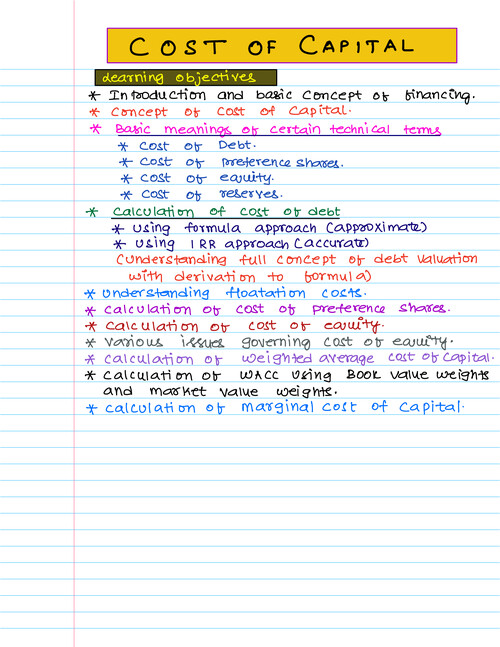 Kaushik Mukesh Sir, Cost of Capital Notes