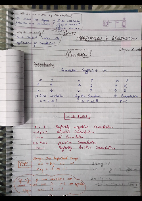 Handwritten notes of Ch-17 Correlation & Regression 
