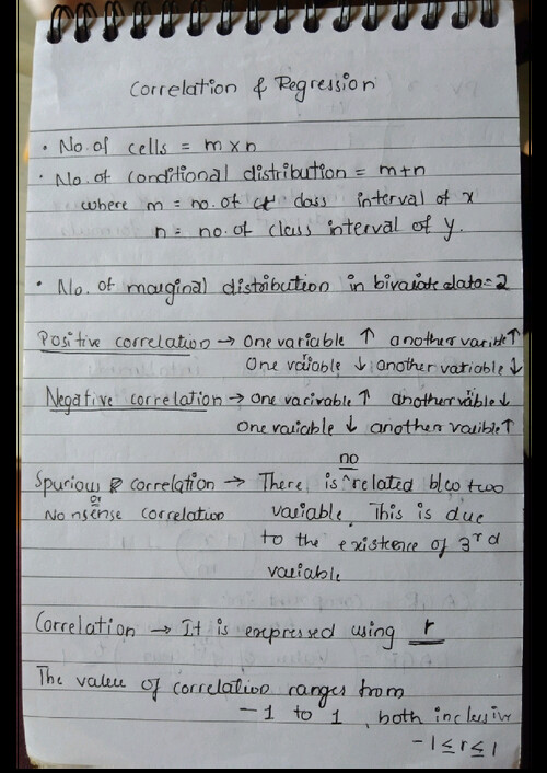 Correlation And Regression ( handwritten n short notes and points to be remember)